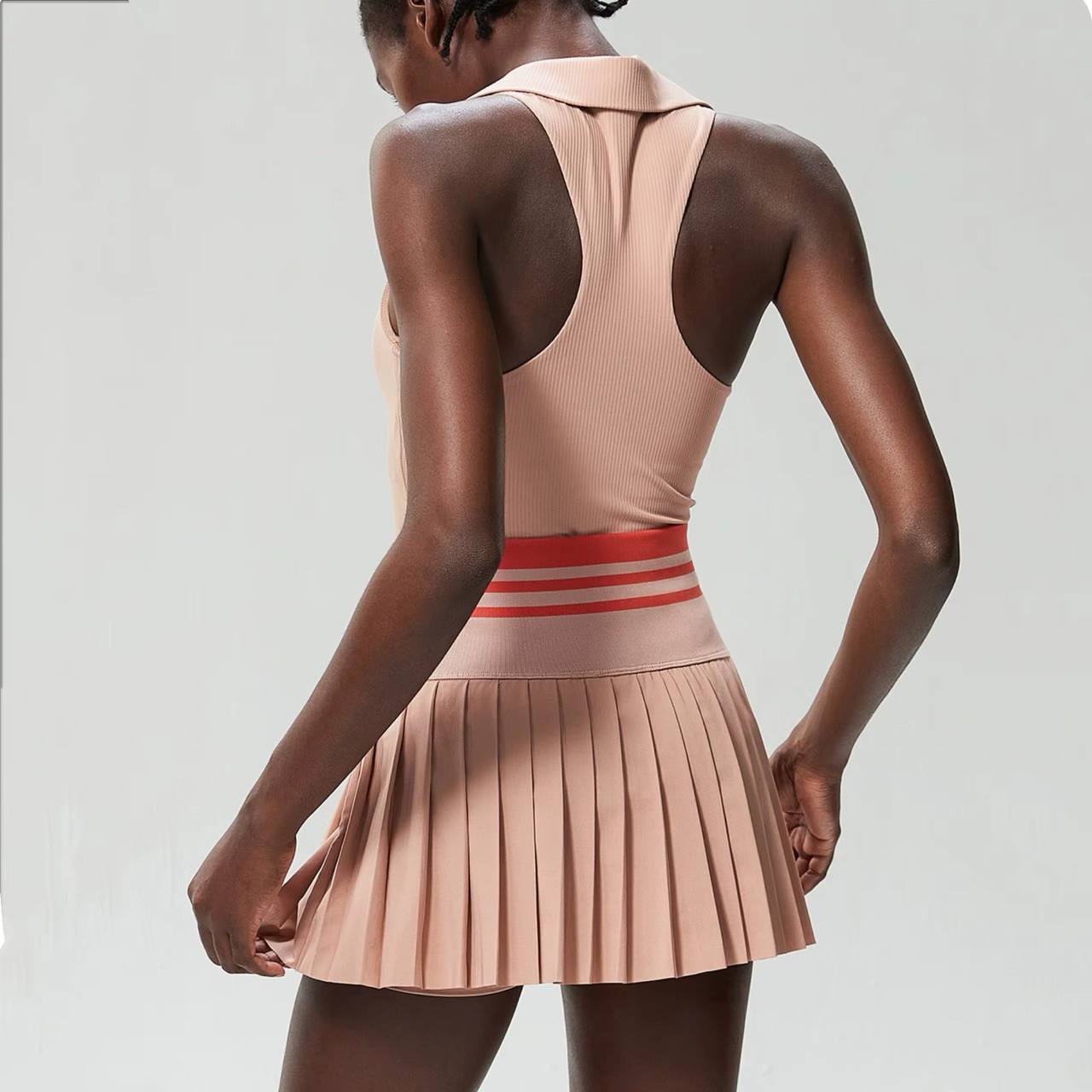 V-Neck Pleated Skirt Set