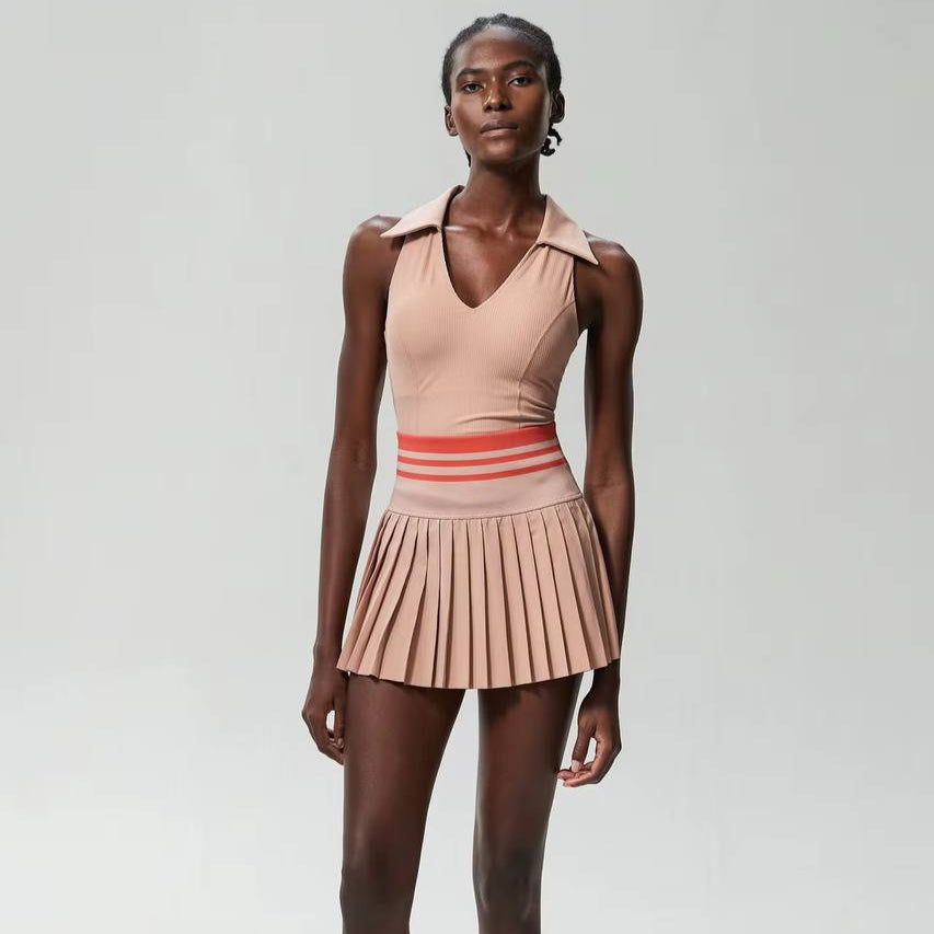V-Neck Pleated Skirt Set